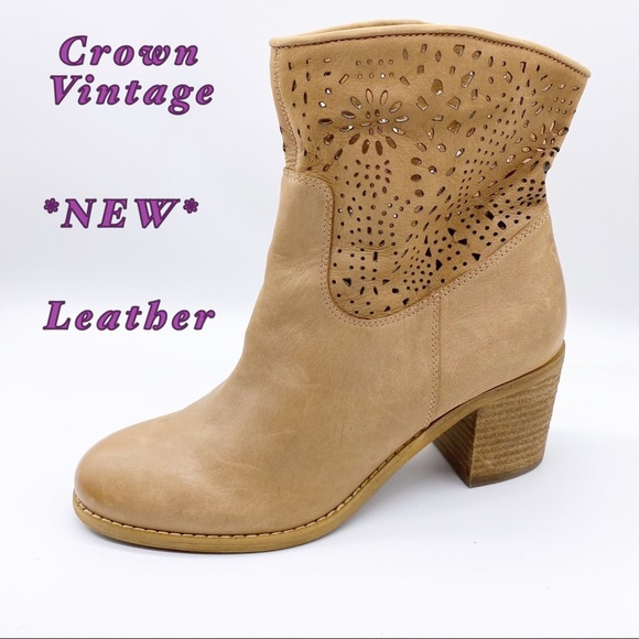 Crown Vintage Shoes - NEW-Crown Vintage-Leather Tan P'frated bootie 7.5